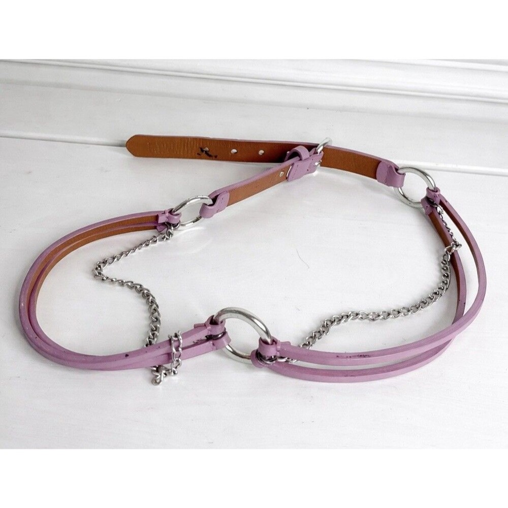 Lauren Ralph Lauren Pink Leather Chain Belt Size L Silver Tone